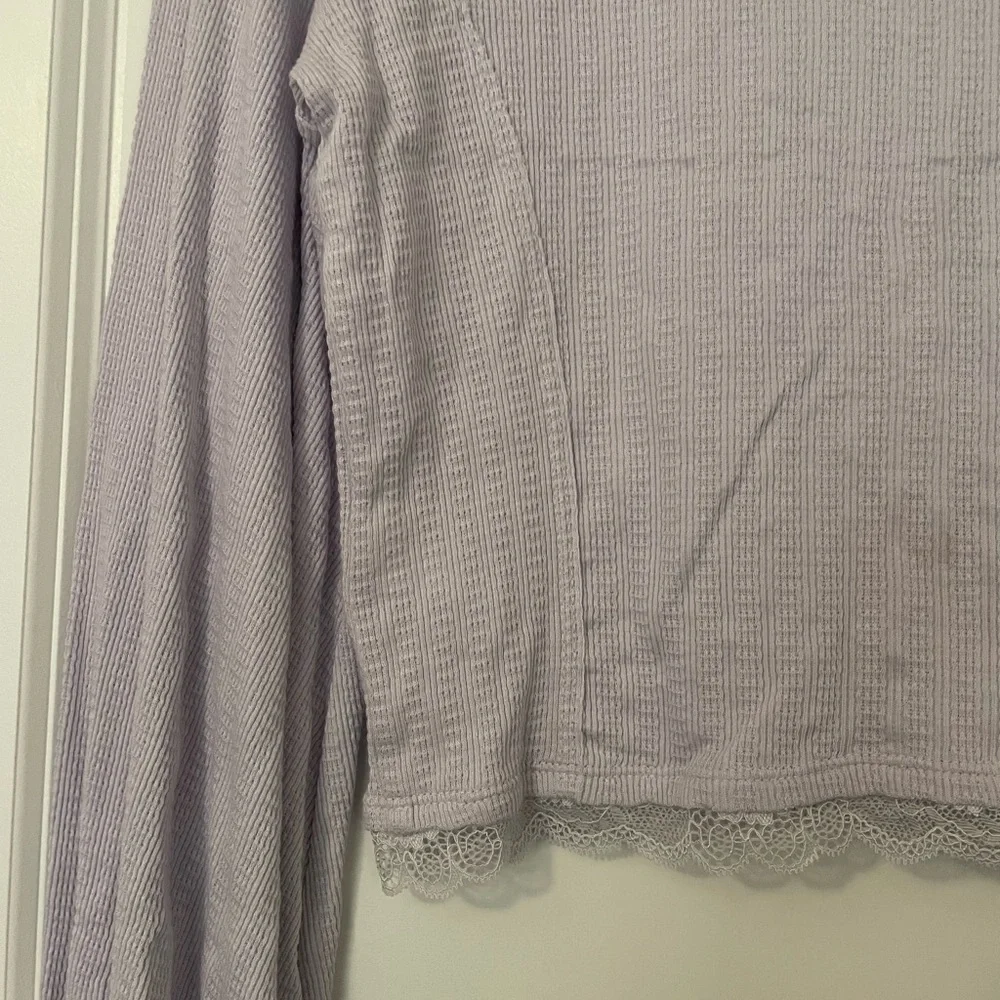 NWT Free People Run With Me Lavender Purple Lace Trim Long Sleeve Blouse